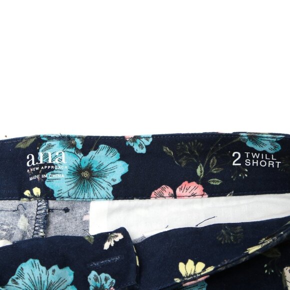 a.n.a Cotton Twill Shorts Floral Mid Rise Stretch Soft Navy Blue Pink - Picture 4 of 7